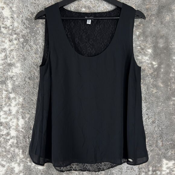 Guess Size M Scoop Neck Floral Lace Lined Top Black Sleeveless Pullover Blouse - Picture 1 of 8